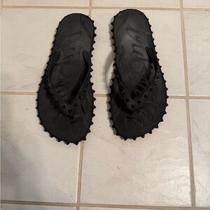 Christian Louboutin Black Studded Flip Flops